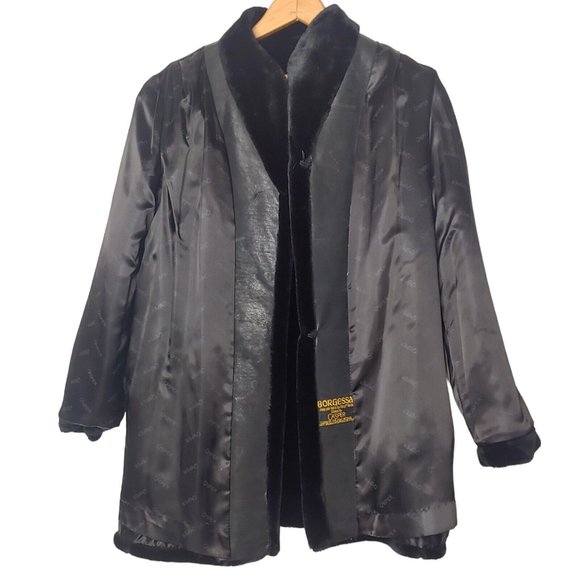 Vintage Borgessa Casper Womens Medium Coat Faux Fur USA Union Made Black Purple - Picture 6 of 15